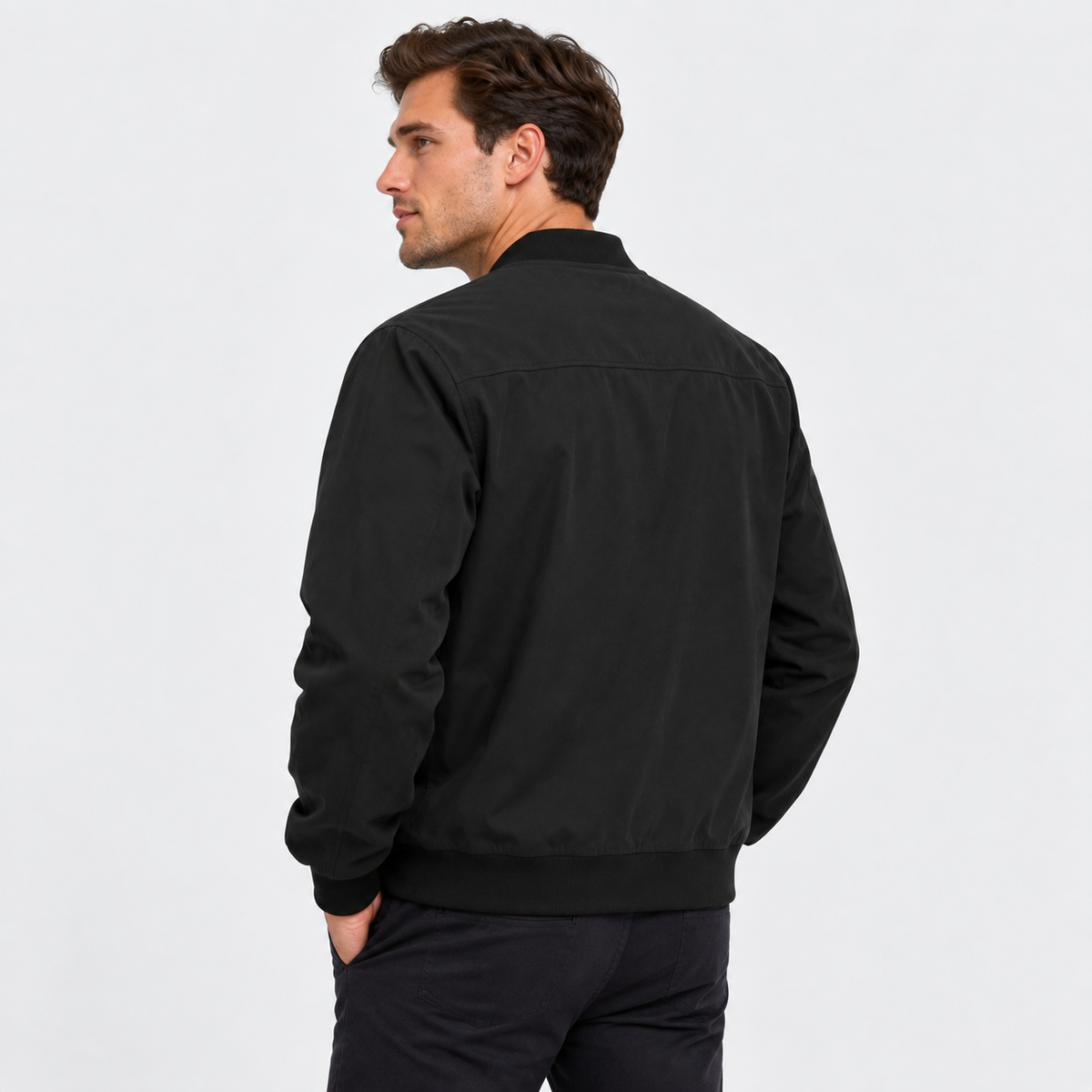 Men's Suede-Style Zip Top - Stand Collar Long Sleeve