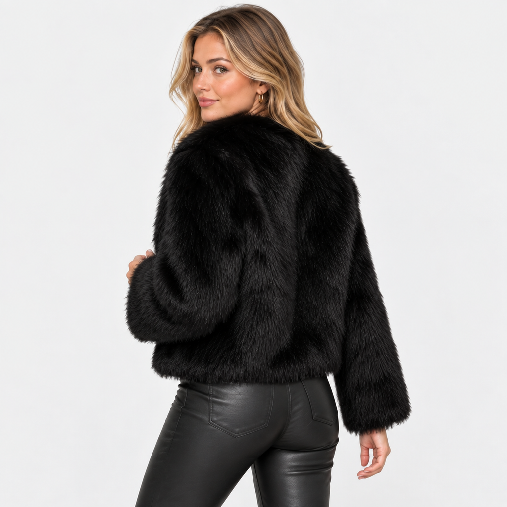 Women's Short Faux Fur Coat - Vintage Lapel Style