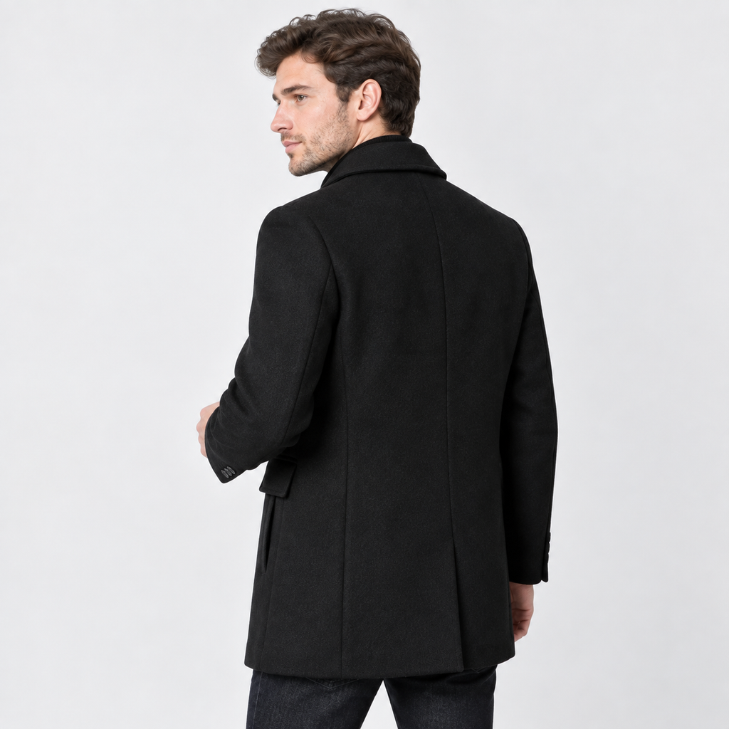 Men's Mid-Length Lapel Coat - Loose Fit Solid Color