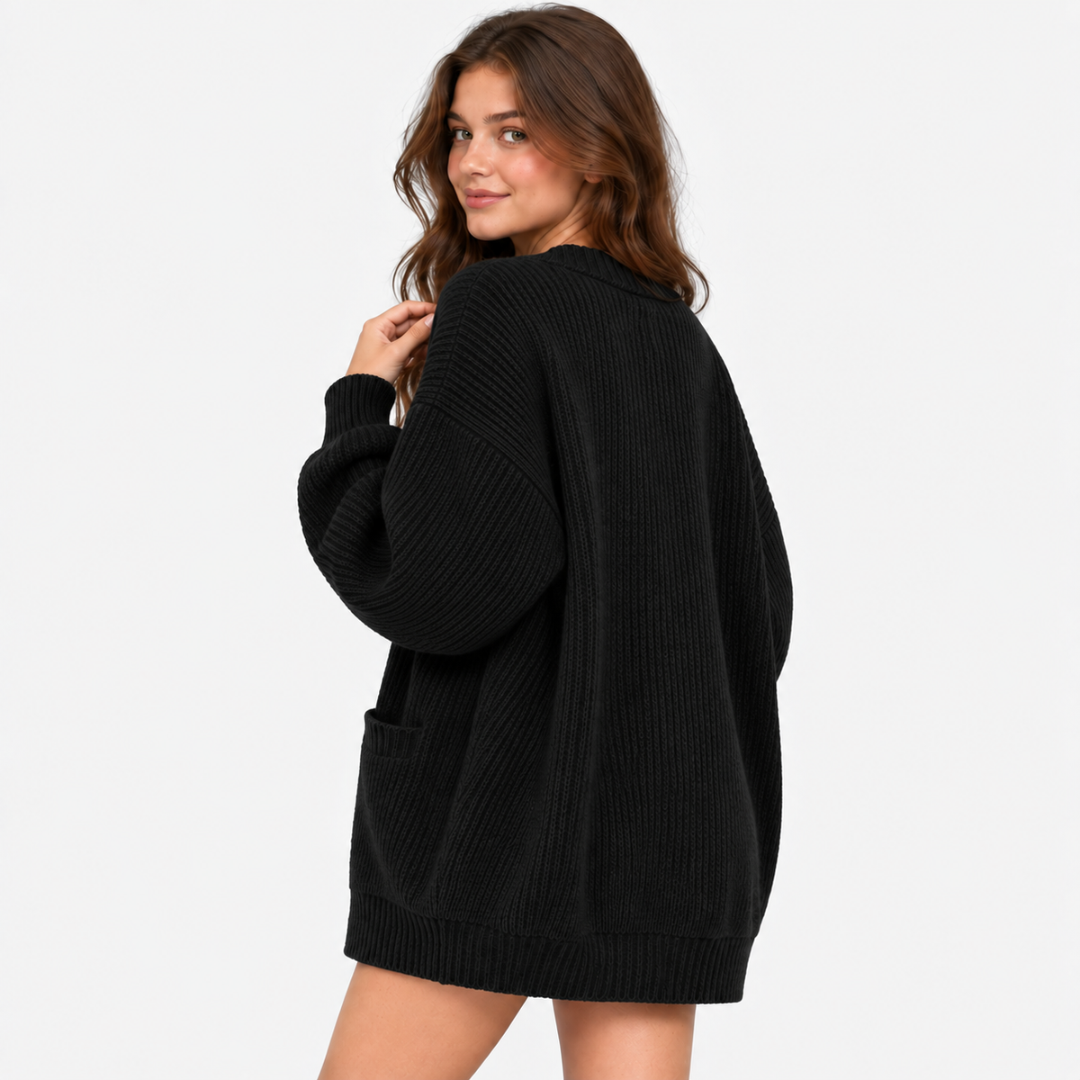 Women's Loose Knit Cardigan Jacket - Button Front