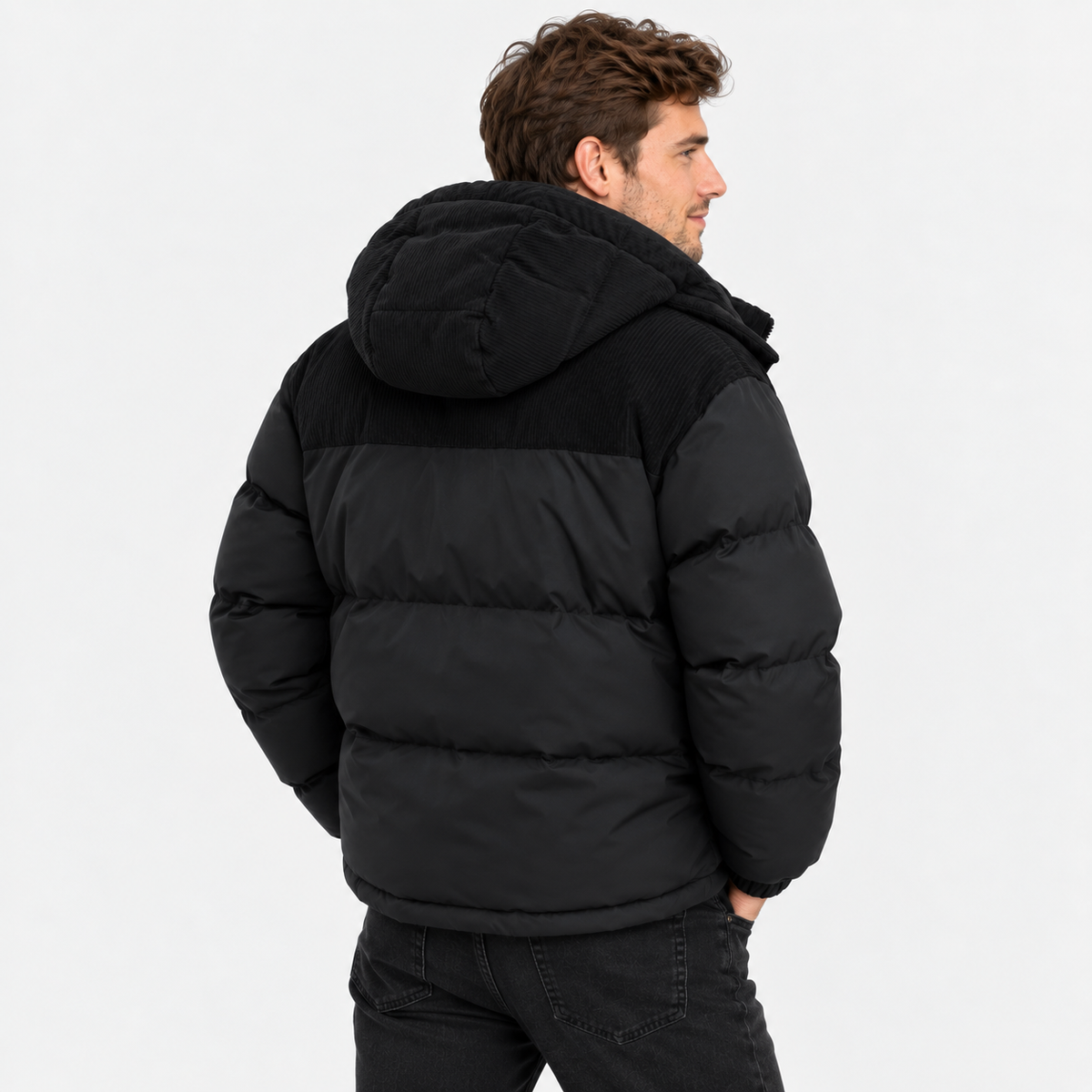 Men's Hooded Padded Winter Coat - Detachable Hood