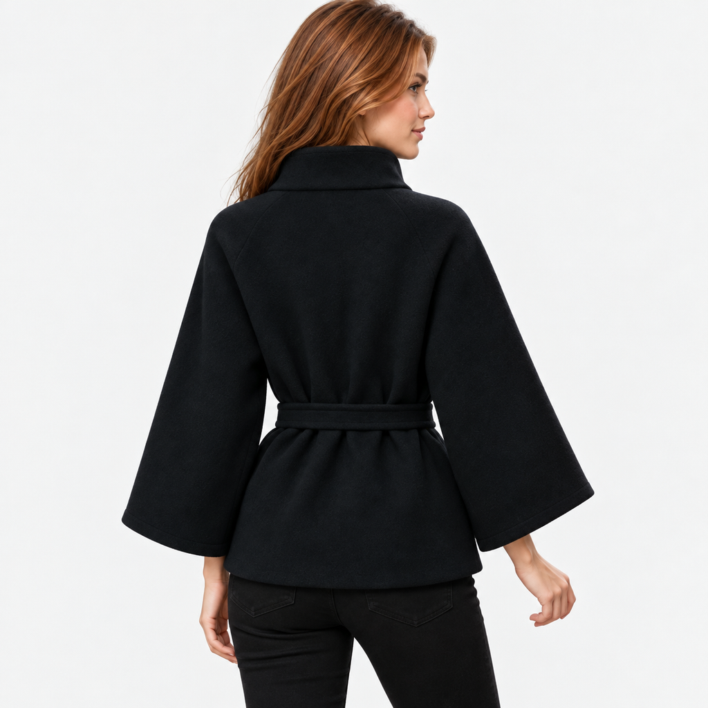 Women's Mandarin Collar Coat with Asymmetric Button Closure