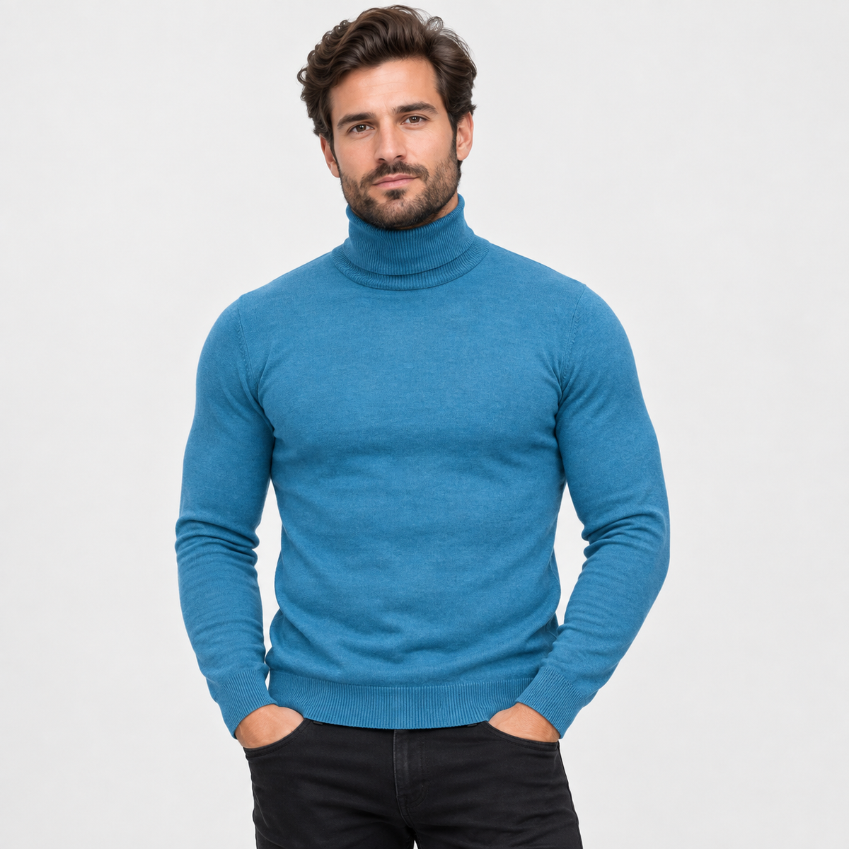 Men's Printed Turtleneck T-Shirt - Long Sleeve