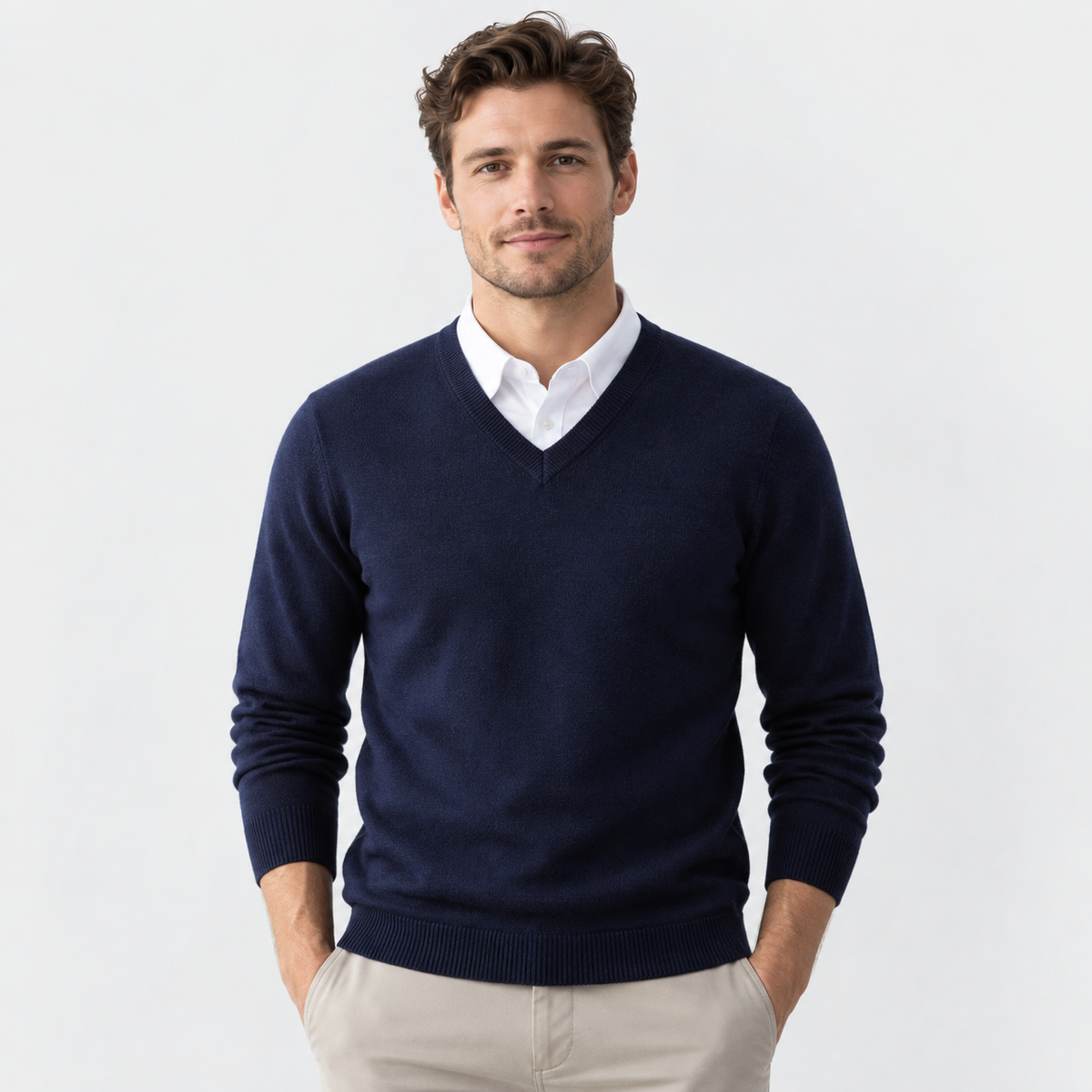 Men's V-Neck Pullover Sweater - Long Sleeve