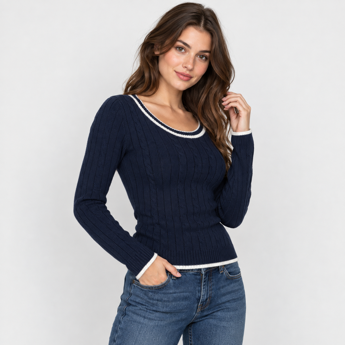 Women's Color Block V-Neck Sweater - Viscose Knit