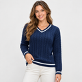Women's Cable Knit V-Neck Sweater - Loose Fit