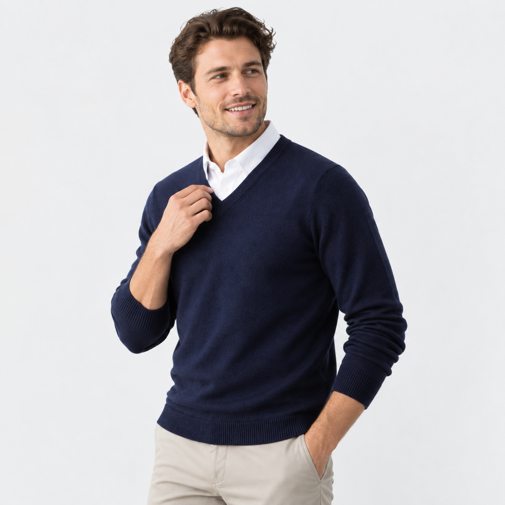 Men's V-Neck Pullover Sweater - Long Sleeve