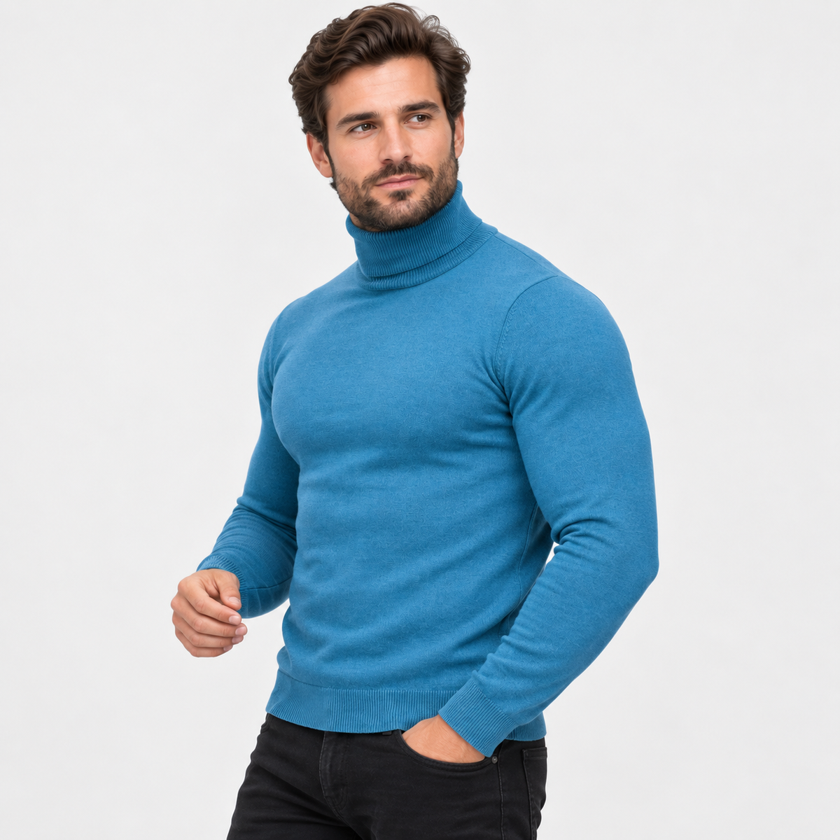 Men's Printed Turtleneck T-Shirt - Long Sleeve