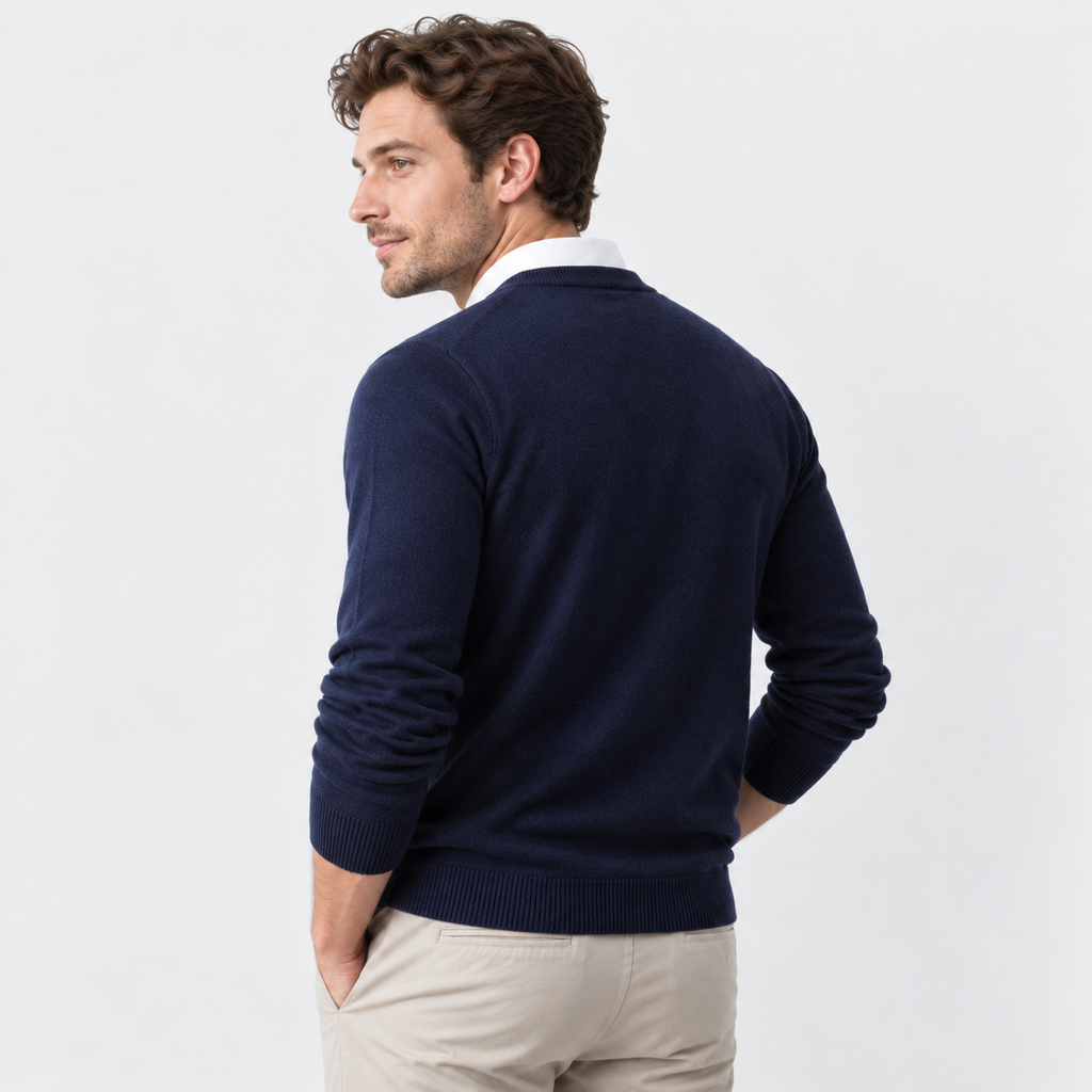 Men's V-Neck Pullover Sweater - Long Sleeve