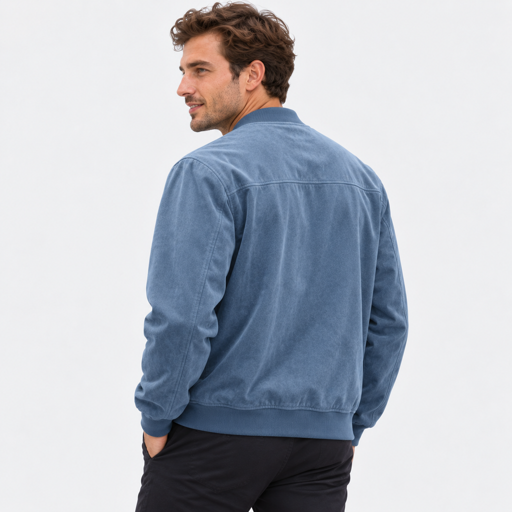 Men's Suede-Style Zip Top - Stand Collar Long Sleeve