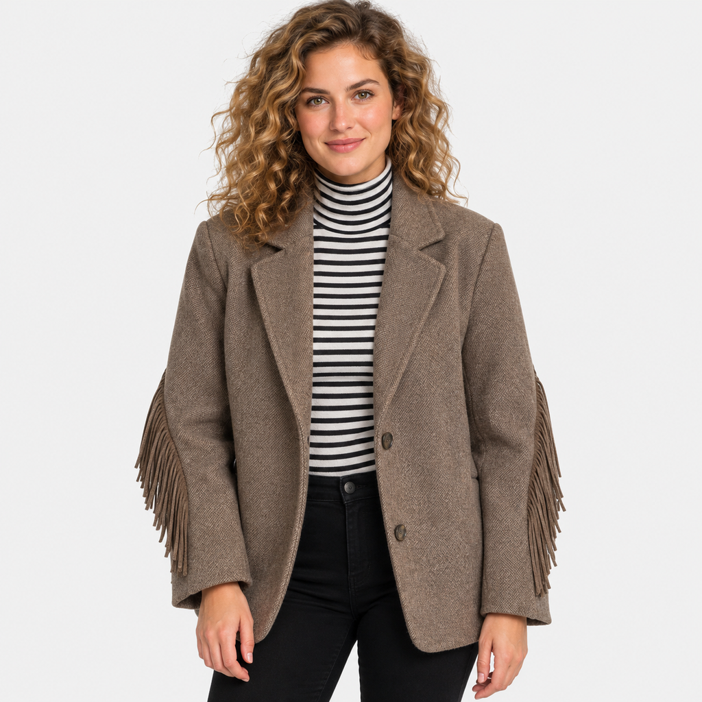 Women's Brown Blazer Jacket with Tassel Details