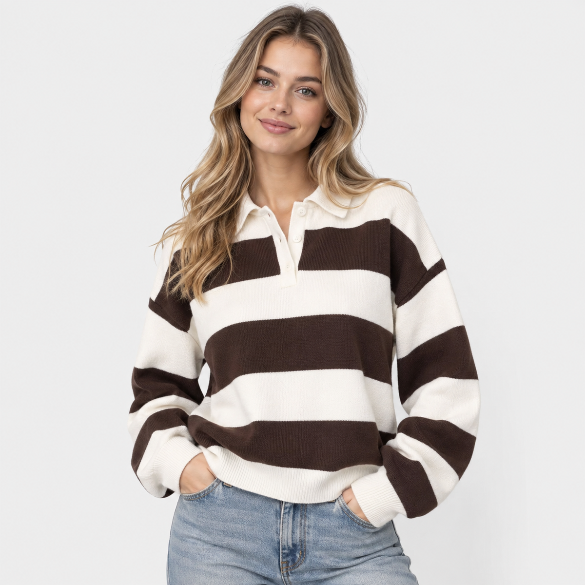 Women's Striped Half-Zip Sweater - Viscose Knit