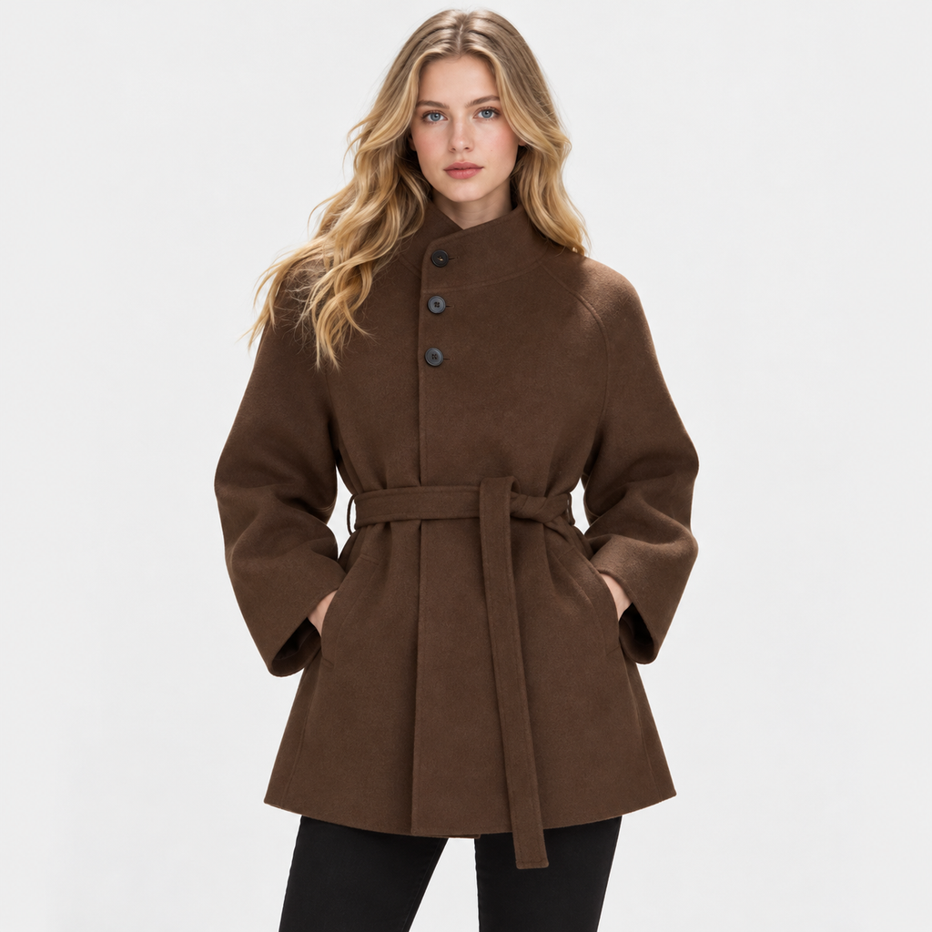 Women's Classic Brown Mid-Length Coat with Soft Finish