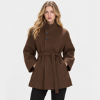 Women's Classic Brown Mid-Length Coat with Soft Finish