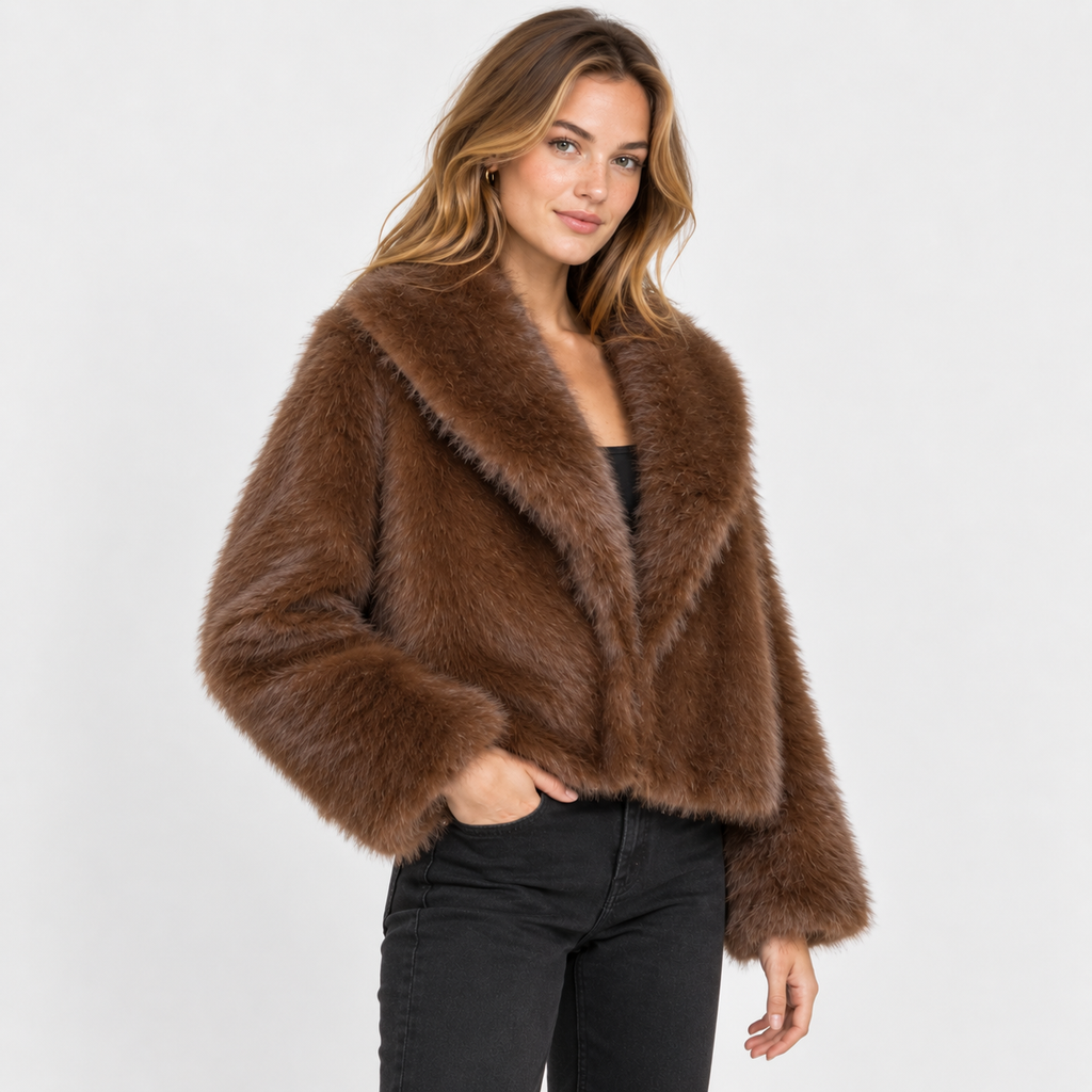 Women's Short Faux Fur Coat - Vintage Lapel Style