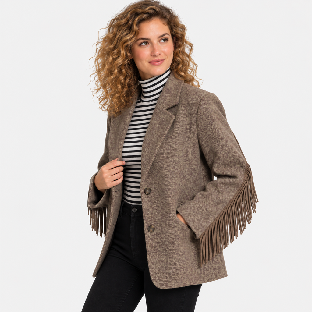 Women's Brown Blazer Jacket with Tassel Details