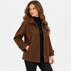 Women's Wool Blend Coat with Lapel Collar and Button Front