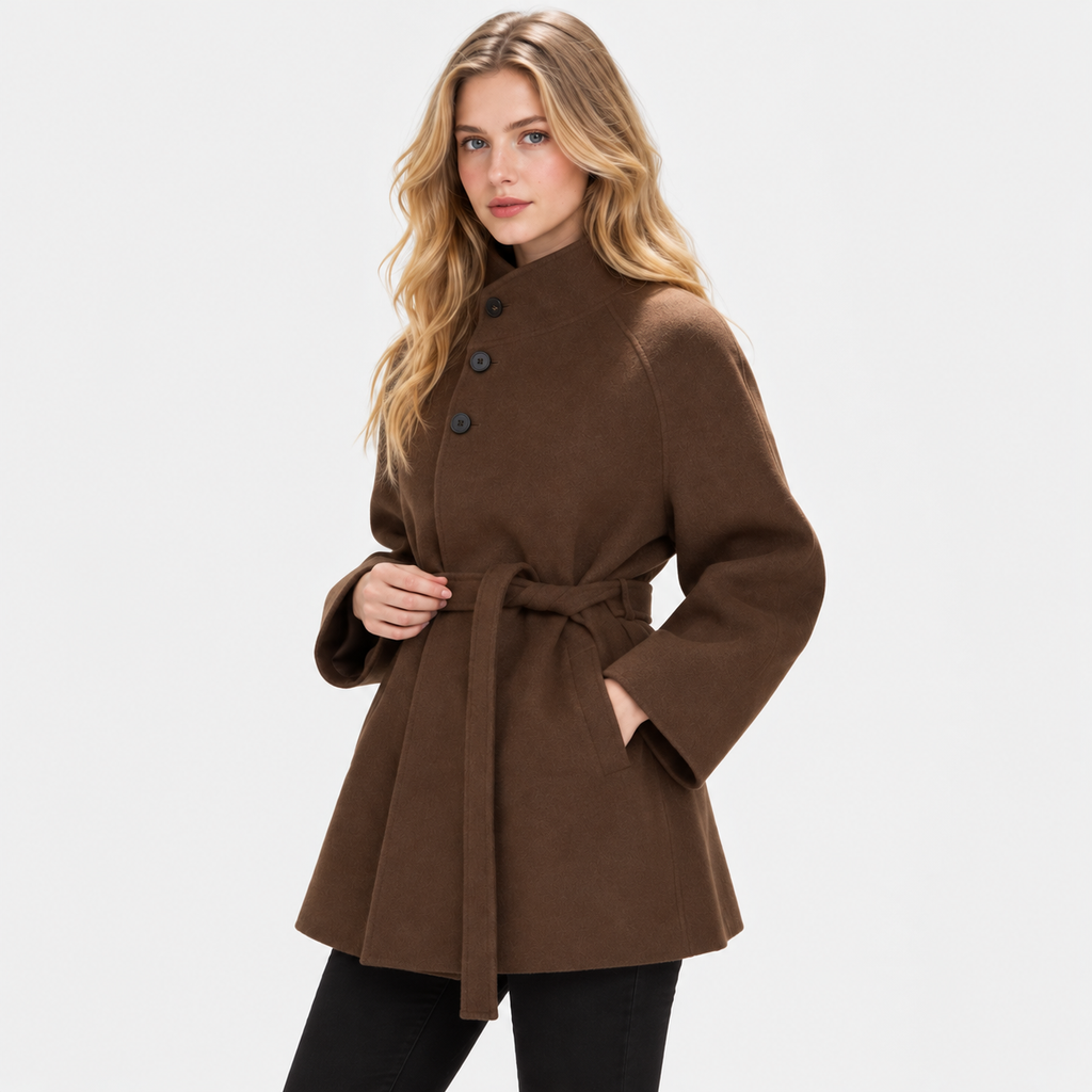 Women's Classic Brown Mid-Length Coat with Soft Finish