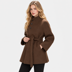 Women's Classic Brown Mid-Length Coat with Soft Finish