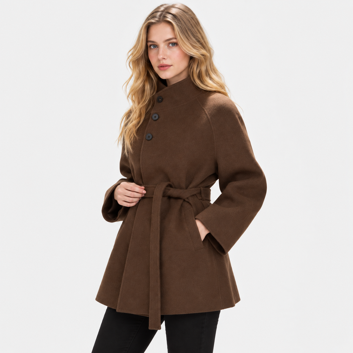 Women's Classic Brown Mid-Length Coat with Soft Finish