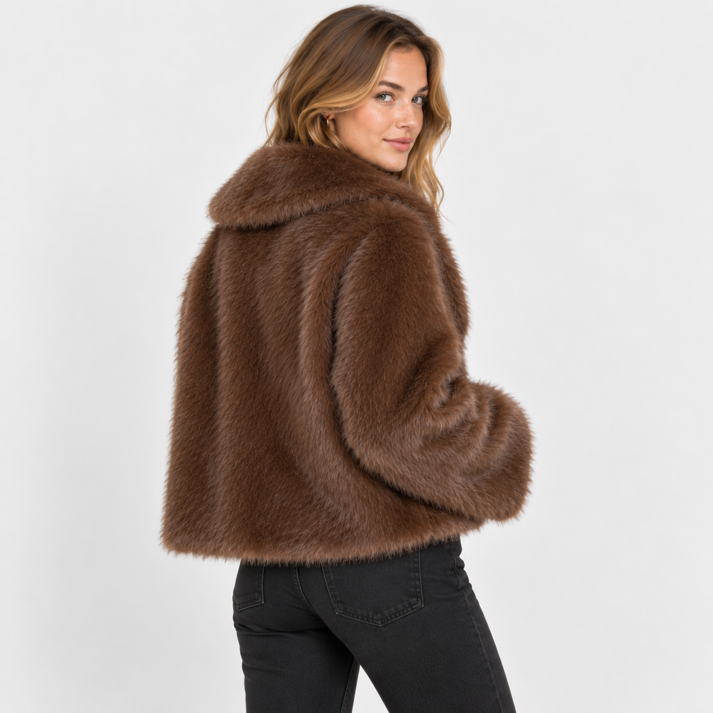 Women's Short Faux Fur Coat - Vintage Lapel Style