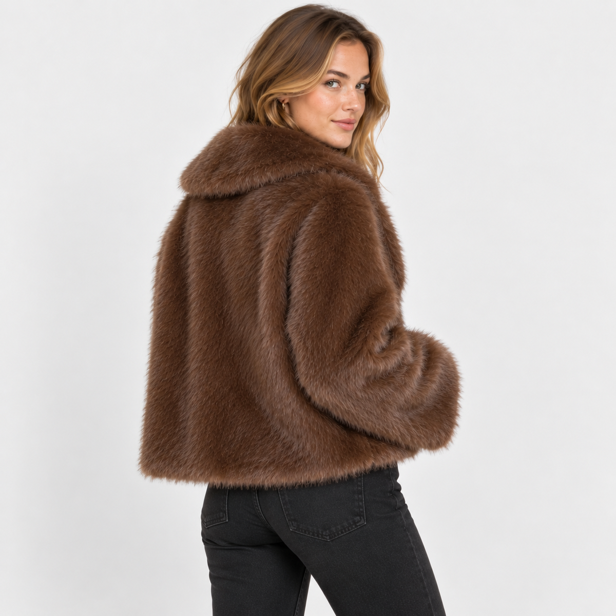 Women's Short Faux Fur Coat - Vintage Lapel Style