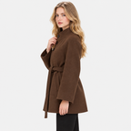 Women's Classic Brown Mid-Length Coat with Soft Finish