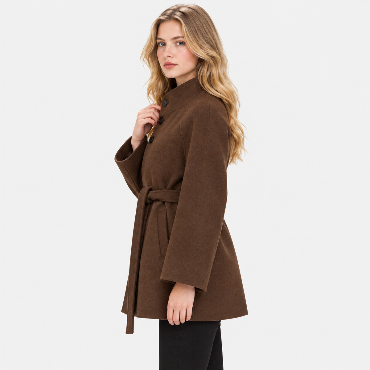 Women's Classic Brown Mid-Length Coat with Soft Finish