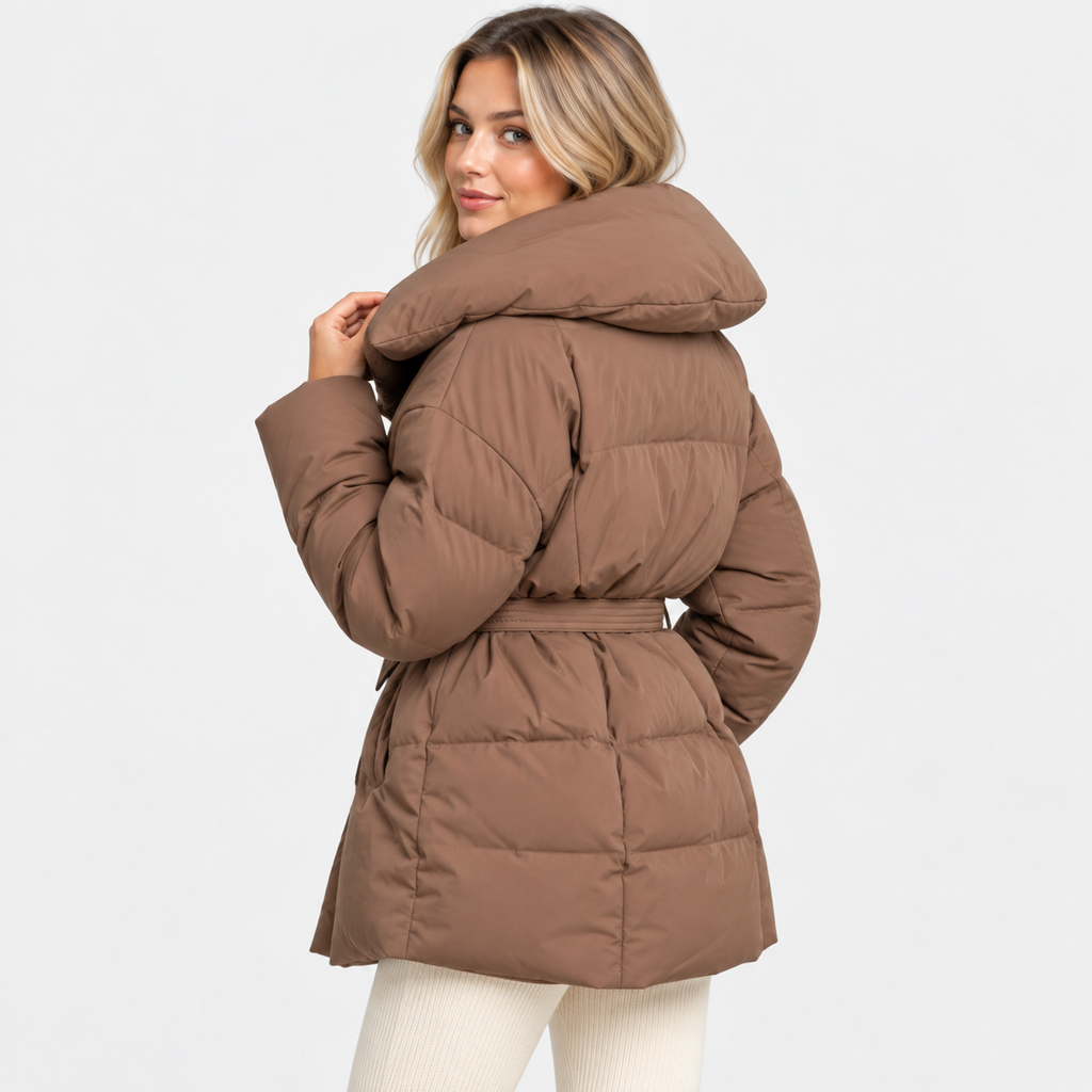 Women's Cotton Winter Coat - Belted Lapel Design