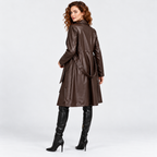 Women's Classic Faux Leather Trench Coat with Belted Waist