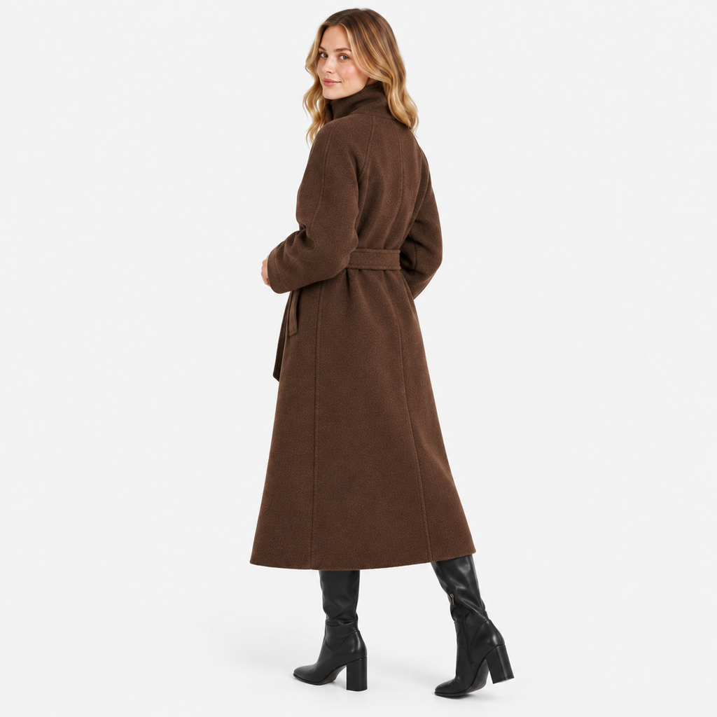 Women's Belted Overcoat - Long Stand Collar Style