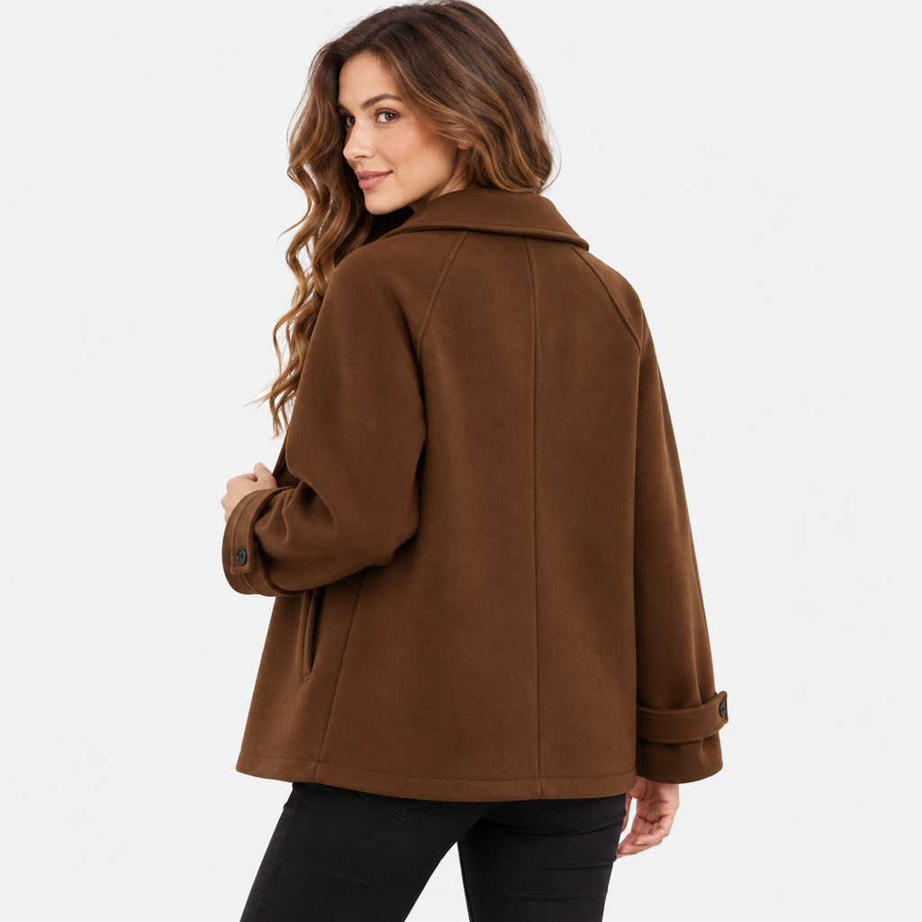 Women's Wool Blend Coat with Lapel Collar and Button Front
