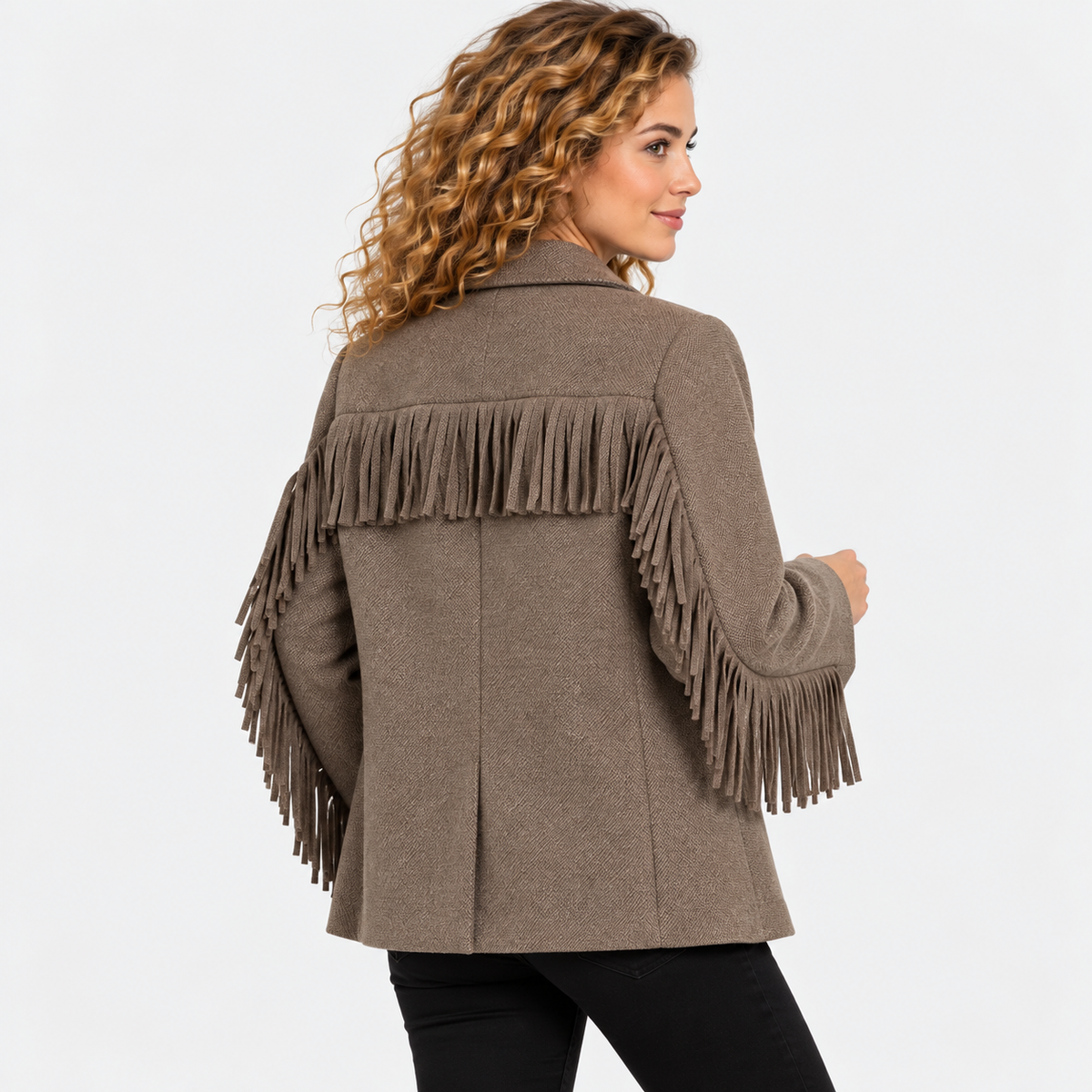 Women's Brown Blazer Jacket with Tassel Details