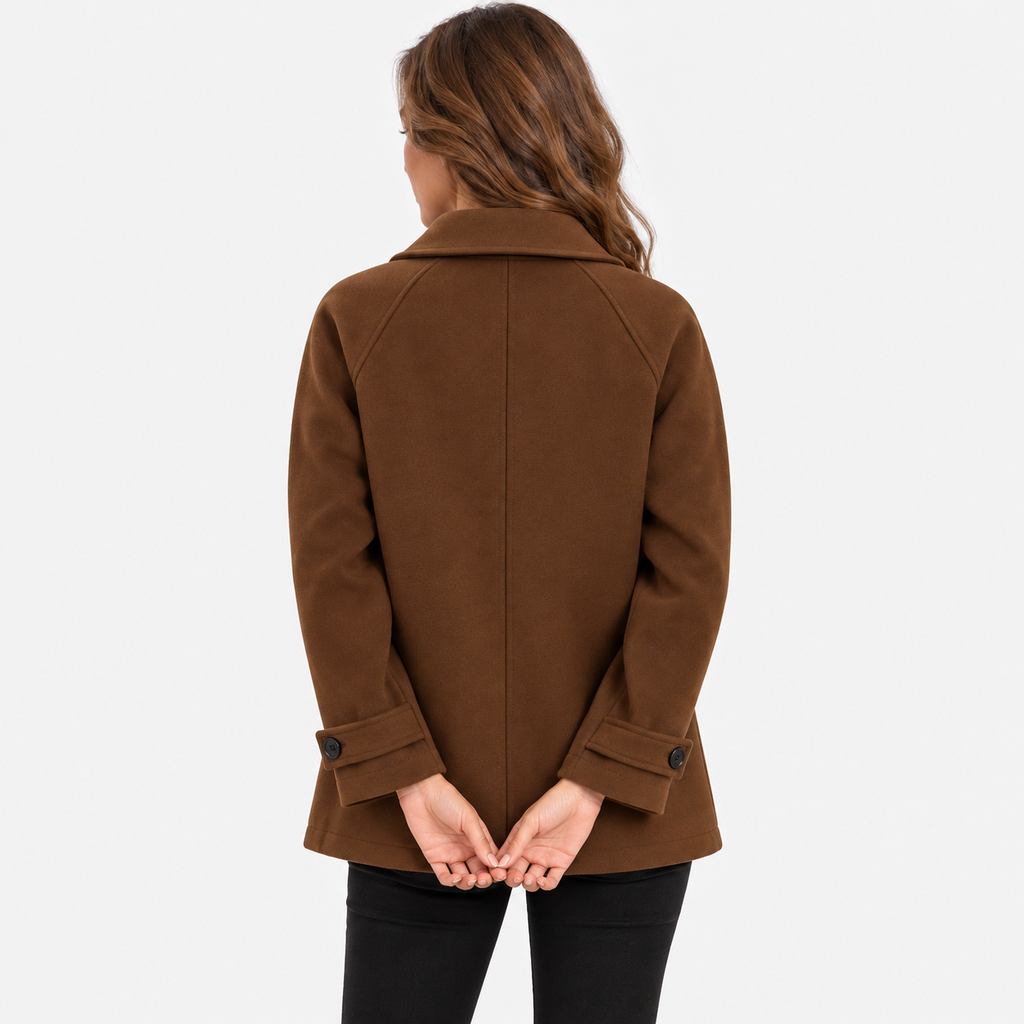 Women's Wool Blend Coat with Lapel Collar and Button Front