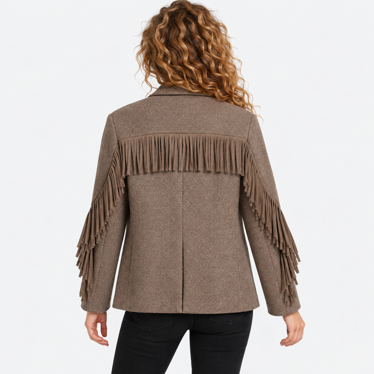 Women's Brown Blazer Jacket with Tassel Details