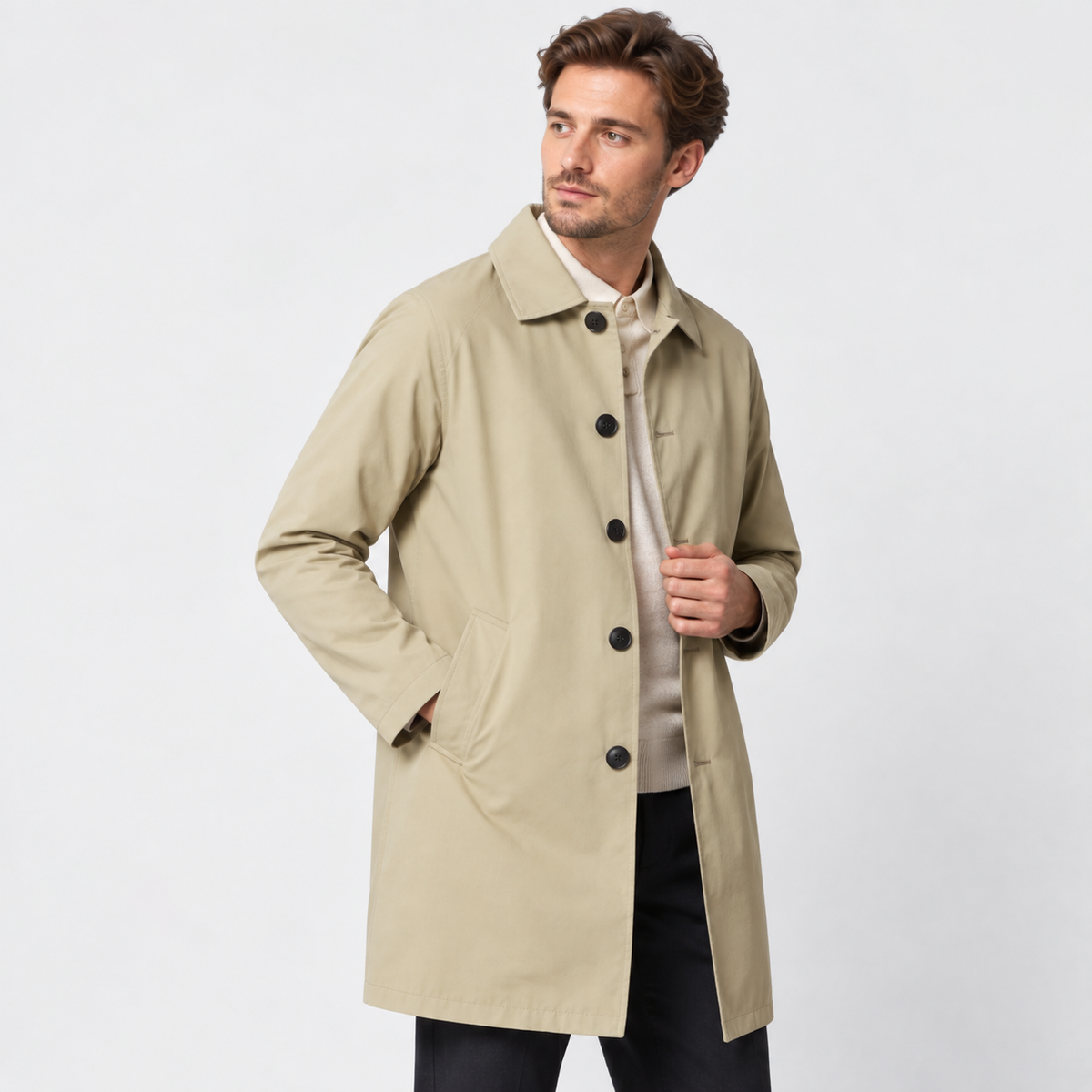 Men's Trench Coat - Mid-Length Casual Loose Fit