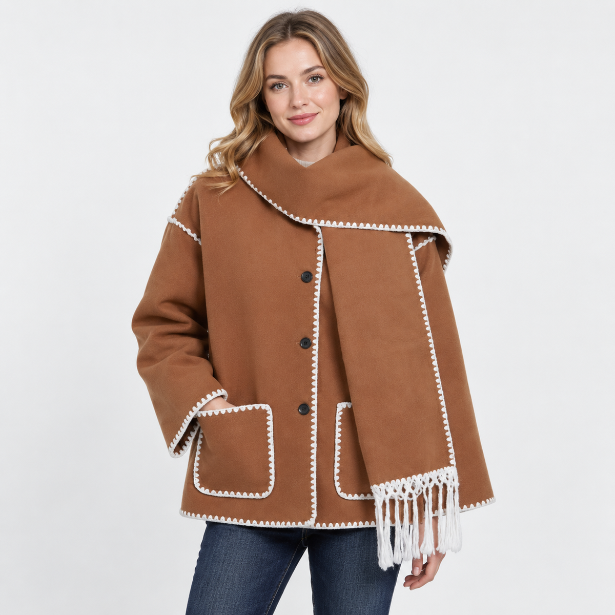 Women's Wool-Look Coat - Thick Loose Fit with Pockets