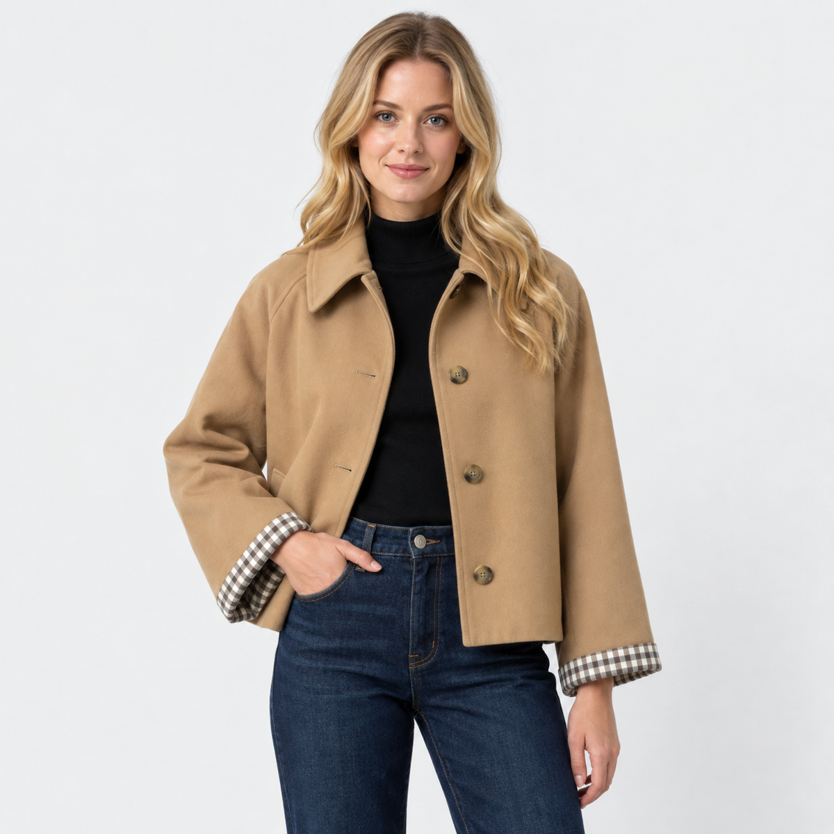 Women's Casual Jacket - Single-Breasted Woven Design