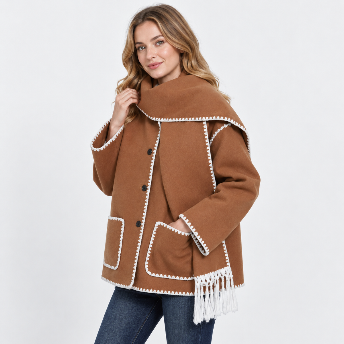 Women's Wool-Look Coat - Thick Loose Fit with Pockets