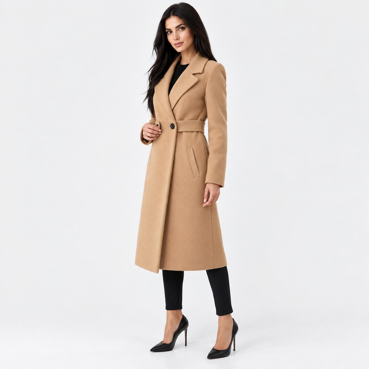 Women's Casual Winter Coat with Lace-Up Detail