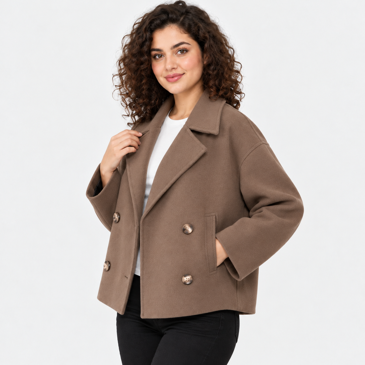 Women's Classic Double Breasted Coat with Notched Lapels