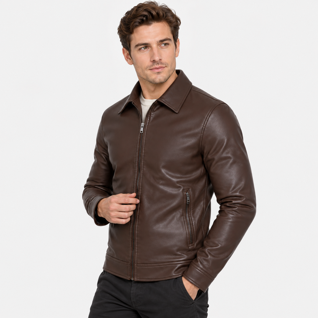 Men's Faux Leather Lapel Jacket - Slim Fit