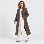 Women's Classic Brown Overcoat with Tailored Lapels
