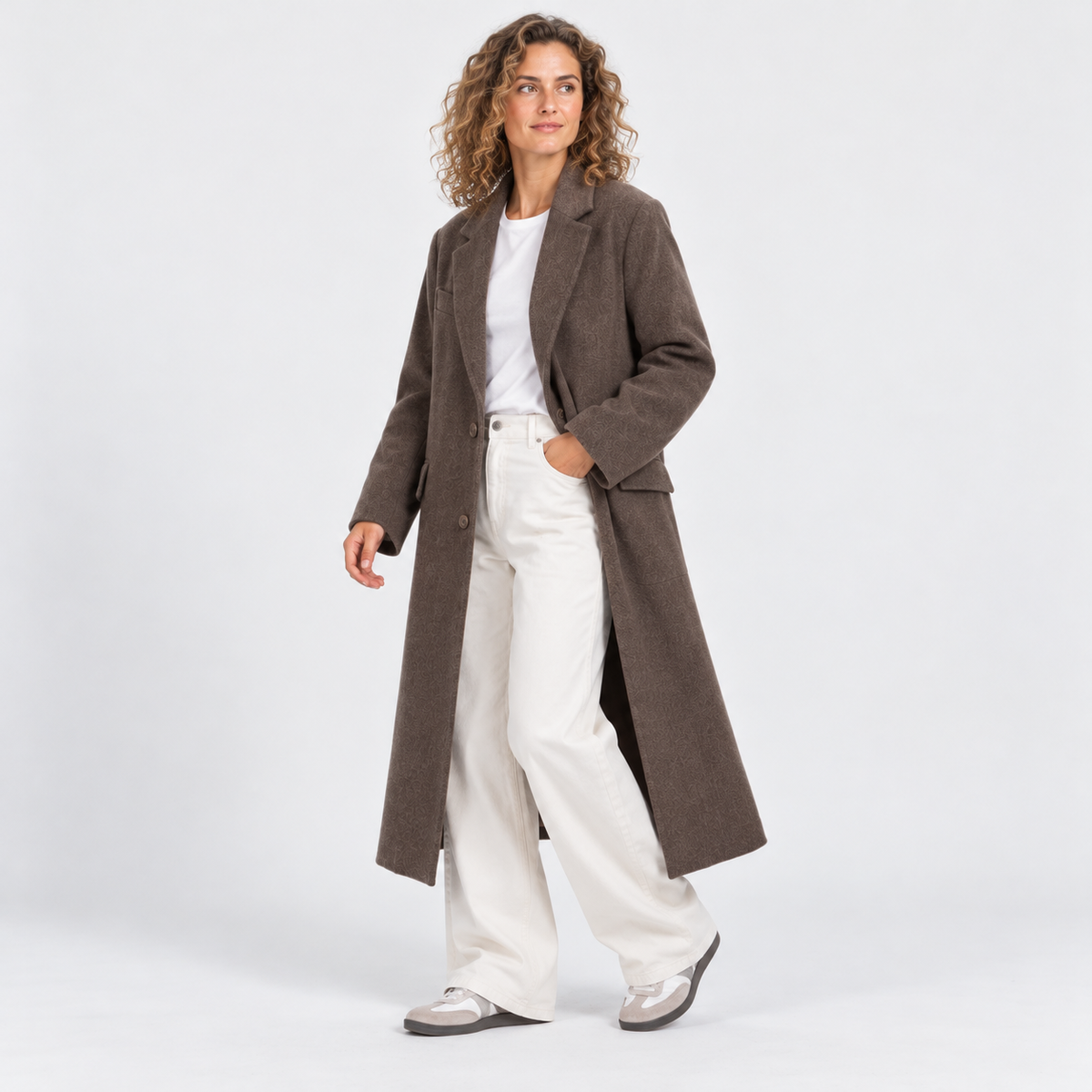 Women's Classic Brown Overcoat with Tailored Lapels