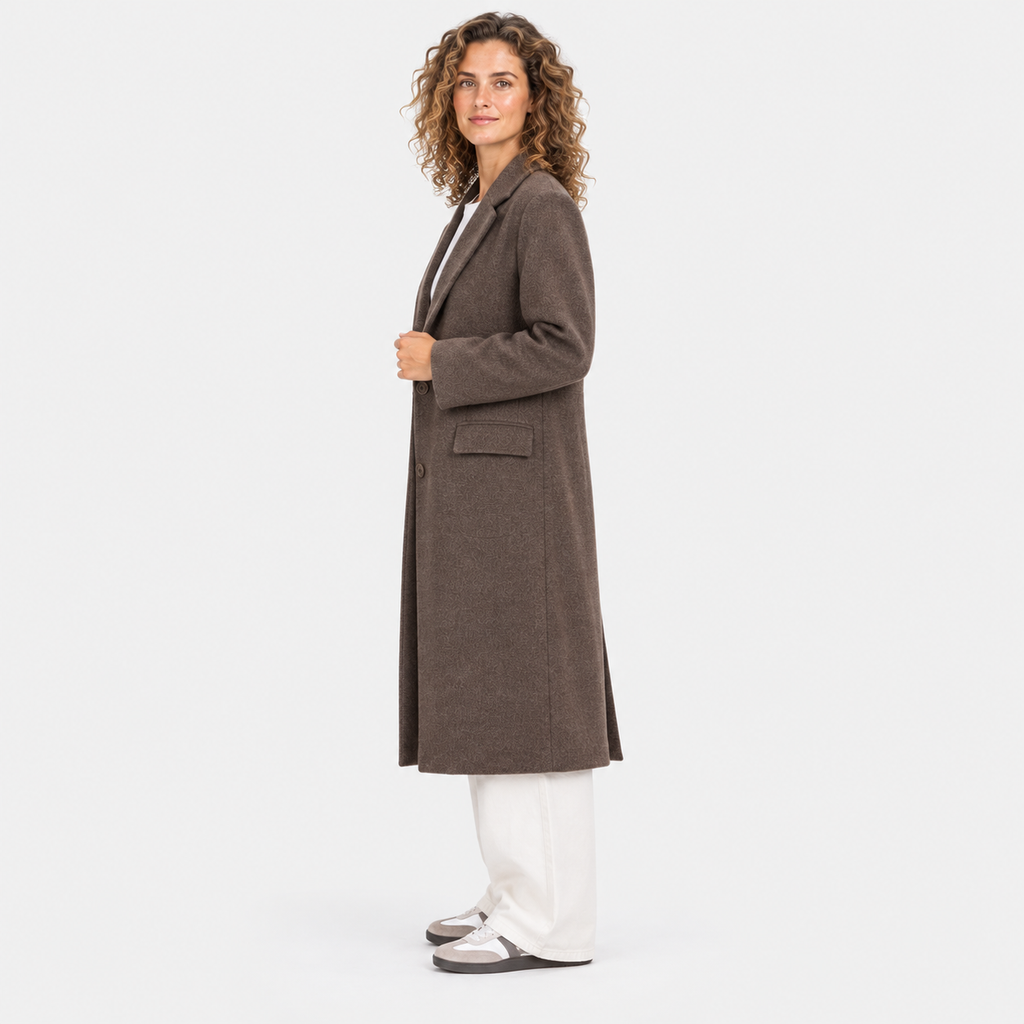Women's Classic Brown Overcoat with Tailored Lapels