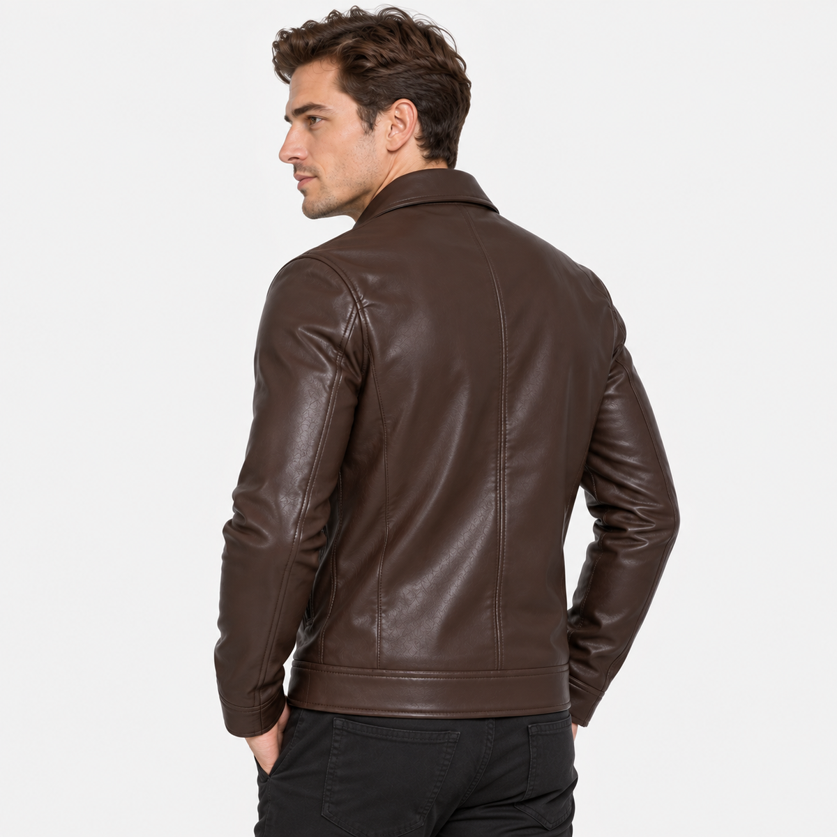 Men's Faux Leather Lapel Jacket - Slim Fit
