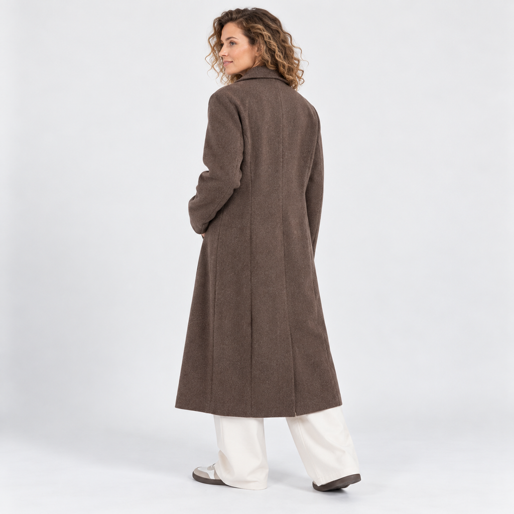 Women's Classic Brown Overcoat with Tailored Lapels