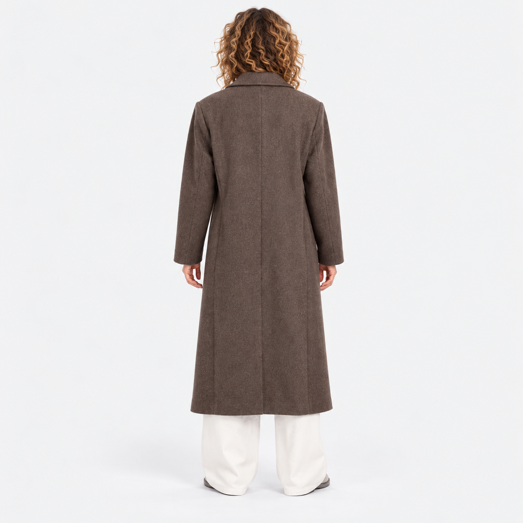 Women's Classic Brown Overcoat with Tailored Lapels