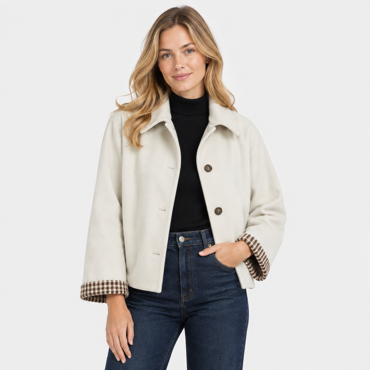 Women's Casual Jacket - Single-Breasted Woven Design