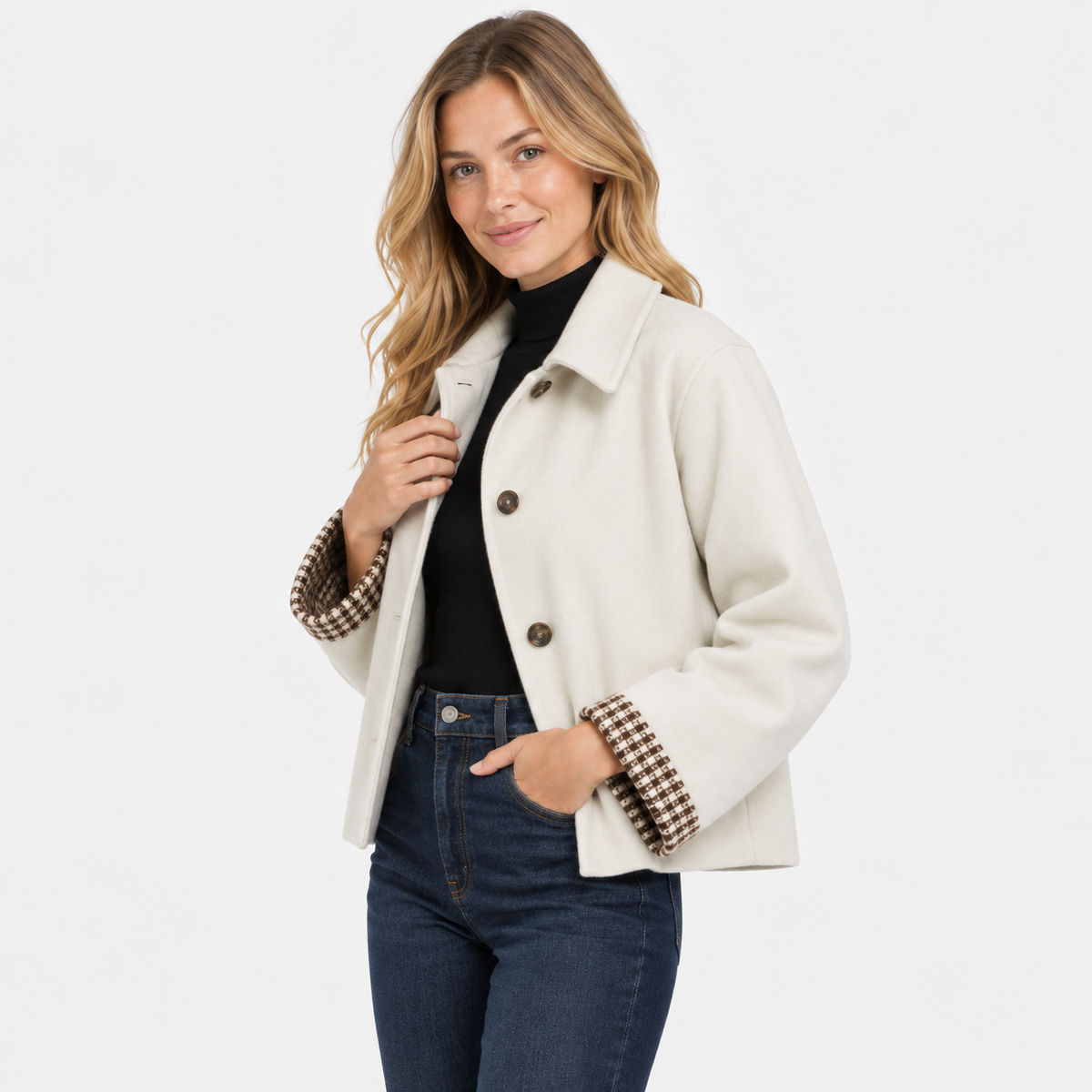 Women's Casual Jacket - Single-Breasted Woven Design